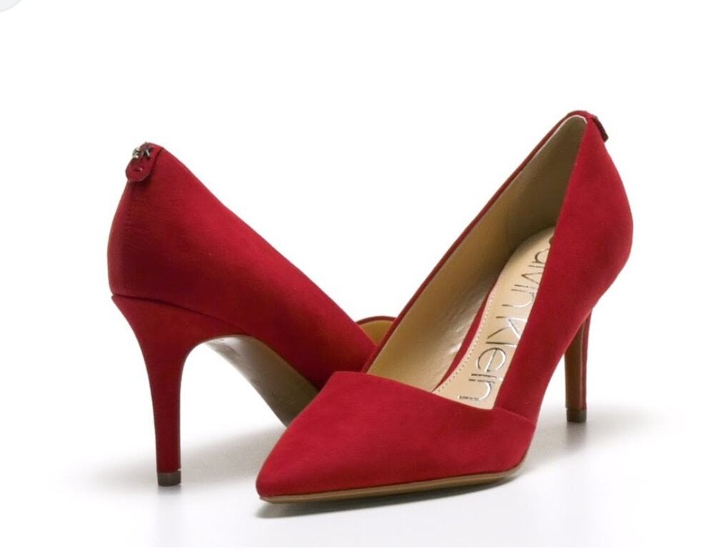 Calvin Klein Galena Pointed-Toe Heels Pumps Red Velour Womens Size 6.5M EU 36